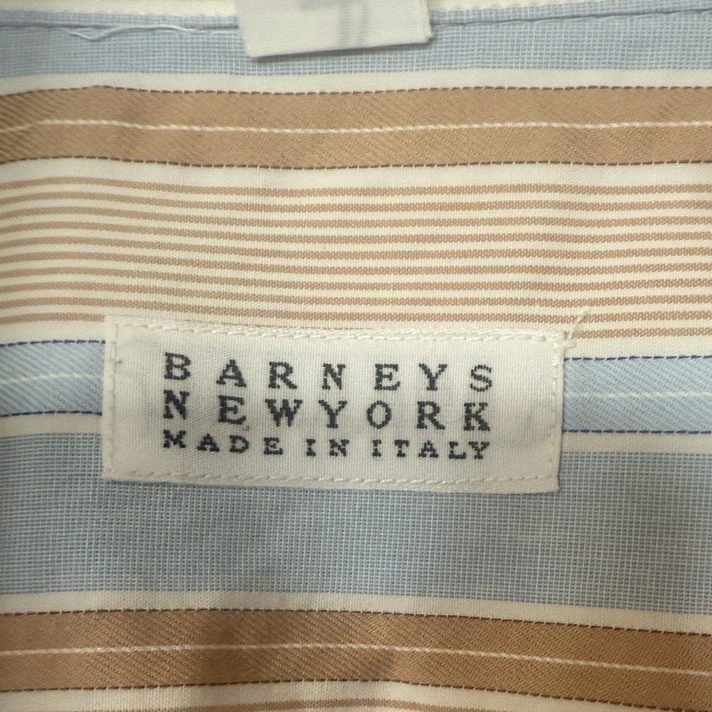 Barneys New York Blue and Tan Striped Shirt Men’s Medium - Picture 2 of 6